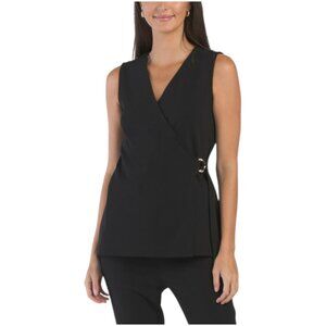 ANNE KLEIN Faux Wrap Top With Buckle